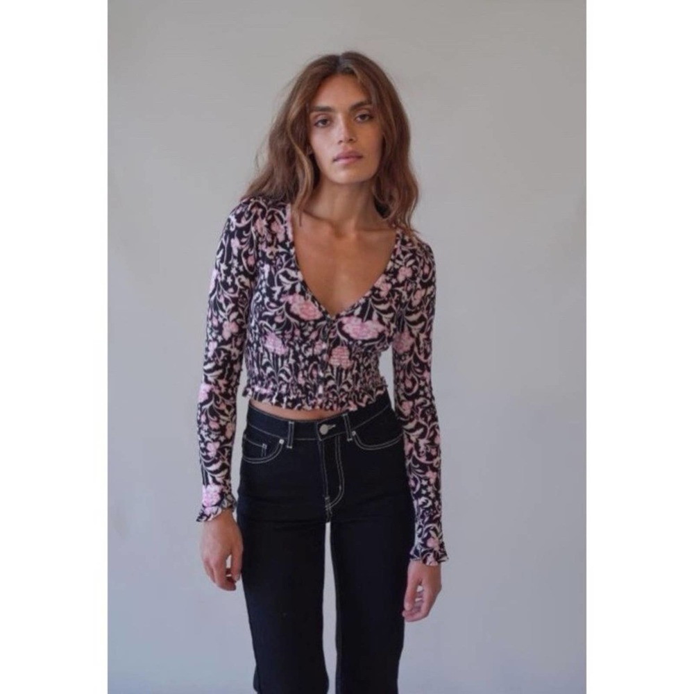 urban outfitters // bayside smocked button front blouse